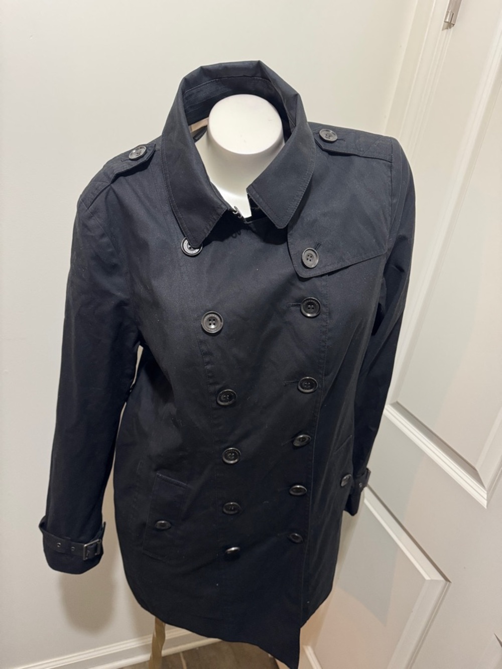 Burberry Black Double-Breasted Trench Coat w/ Hood and Signature Check Cuffs - Picture 10 of 14